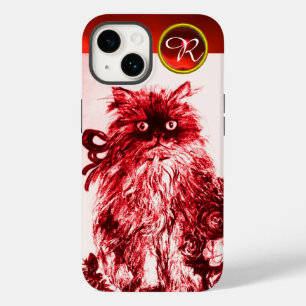 KITTY CAT- KITTEN WITH RED ROSES Gemstone Monogram iPhone 14 Case
