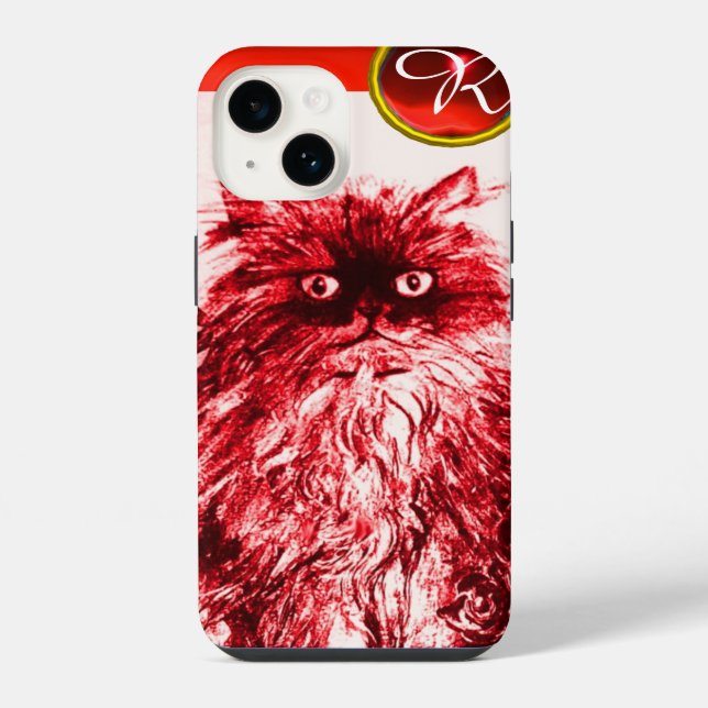 KITTY CAT- KITTEN WITH RED ROSES Gemstone Monogram iPhone Case (Back)
