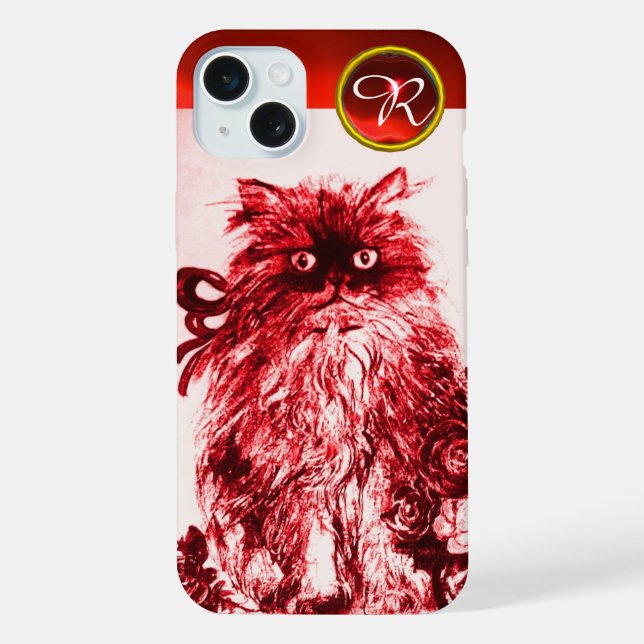 KITTY CAT- KITTEN WITH RED ROSES Gemstone Monogram iPhone Case (Back)