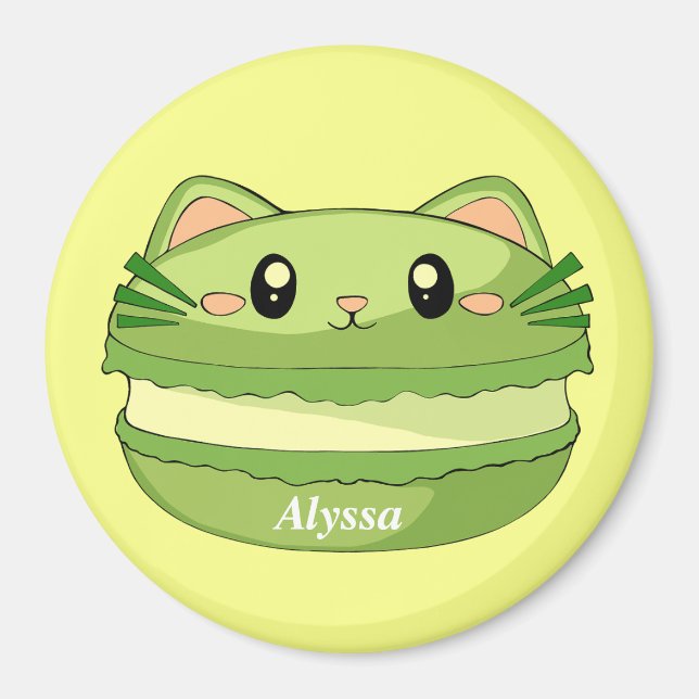 Kitty Cat Matcha Macaron Magnet (Front)