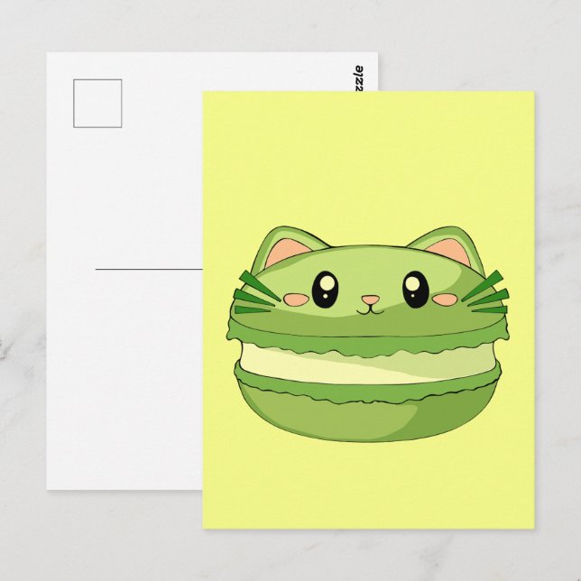 Kitty Cat Matcha Macaron Postcard (Front/Back)