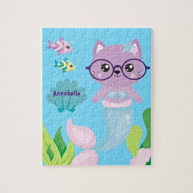 Kitty Cat Mermaid and Fish Friends Personalised Jigsaw Puzzle (Vertical)