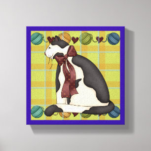 Kitty Cat on Plaid Canvas Print