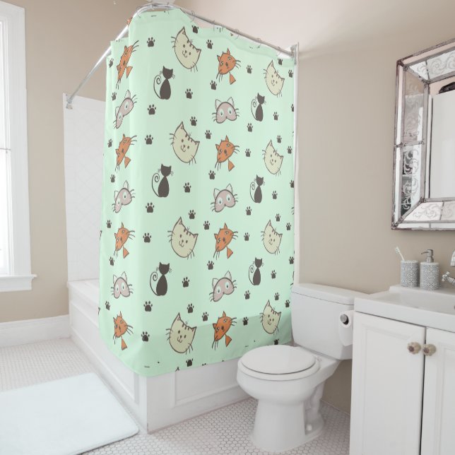 Kitty Cat Pattern Shower Curtain (In Situ)