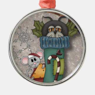 Kitty Cat Peeking from a Stocking Metal Tree Decoration