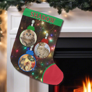 Kitty Cat Photo Tree Ornaments Add Name Large Christmas Stocking