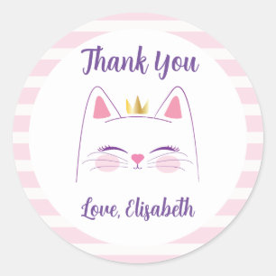 Kitty Cat Pink and Gold Classic Round Sticker