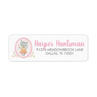 Kitty Cat Pink Cute Watercolor Address Label