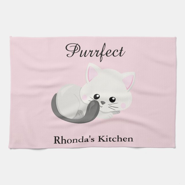 Kitty Cat Pink Tea Towel (Horizontal)