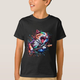 Kitty Cat Playing Guitar Rock Cat Heavy Metal Cat T-Shirt