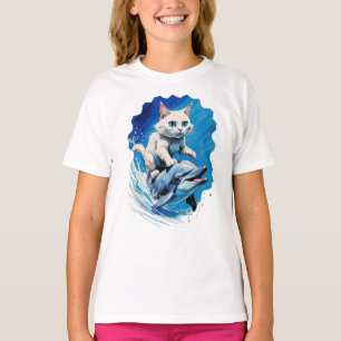 Kitty Cat riding on a smiling Dolphin T-Shirt