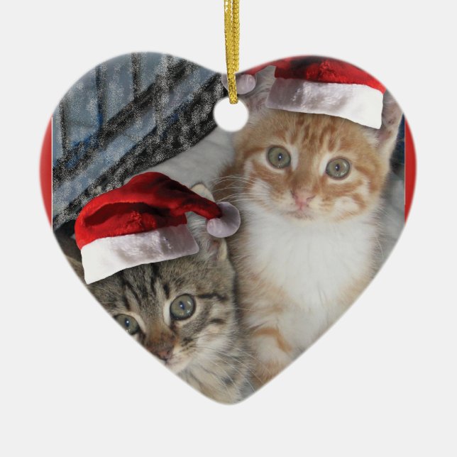 Kitty Cat Santa Claus Ceramic Tree Decoration (Front)