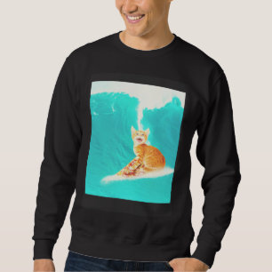 Kitty Cat Surfing Pizza Sweatshirt