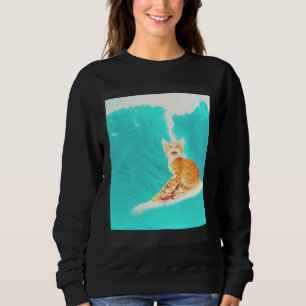 Kitty Cat Surfing Pizza Sweatshirt