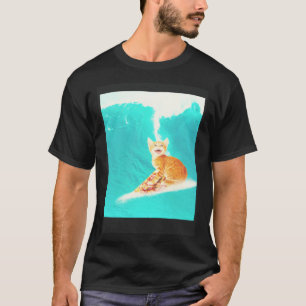 Kitty Cat Surfing Pizza T-Shirt