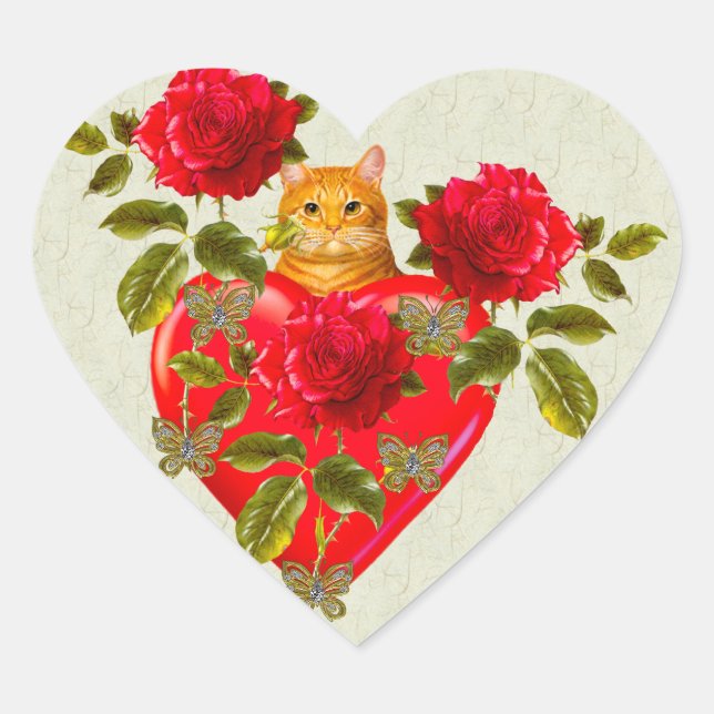 Kitty Cat Valentine Heart Sticker (Front)