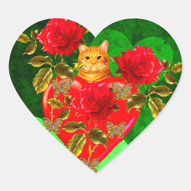 Kitty Cat Valentine Heart Sticker (Front)