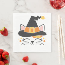 Kitty Cat Witch Halloween Party Napkins