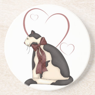 Kitty Cat with Hearts Picture Coaster