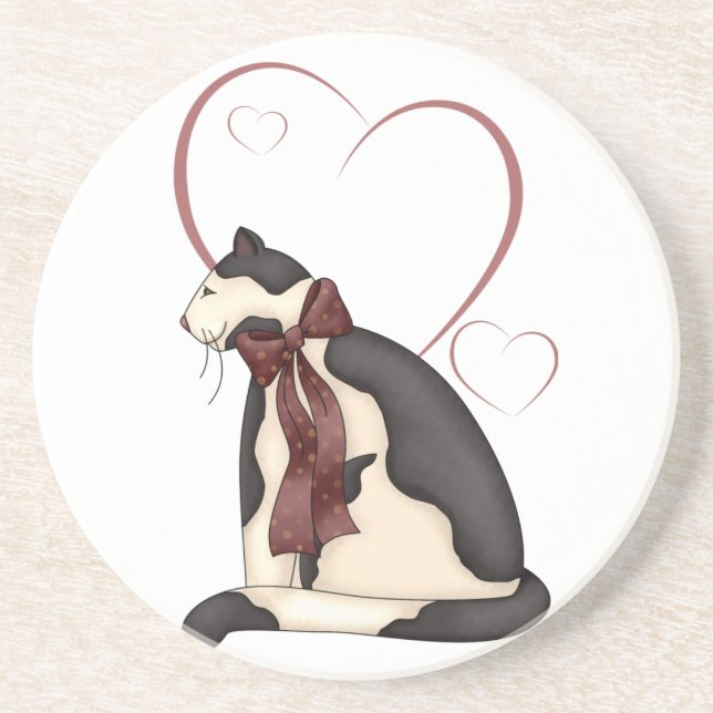 Kitty Cat with Hearts Picture Coaster (Front)