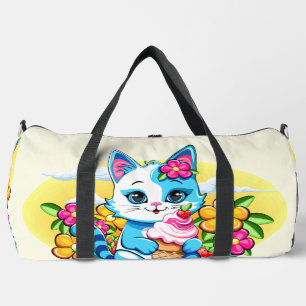 Kitty Cat with ice cream Summer Kawaii Character Duffle Bag
