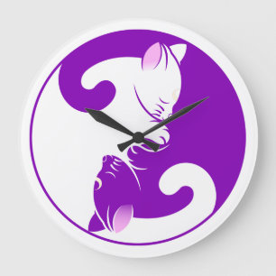 Kitty Cat Yin Yang Purple Large Clock