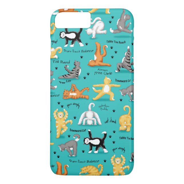 Kitty Cat Yoga Poses Turquoise Teal Blue Yellow Case-Mate iPhone Case (Back)