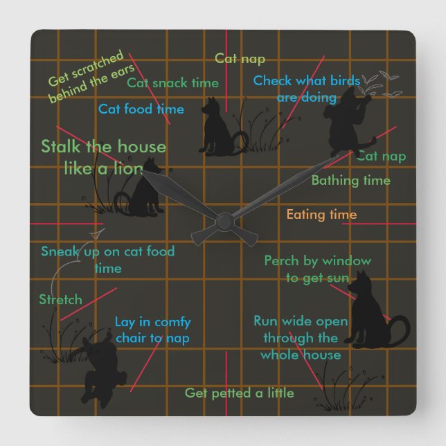 Kitty Cats Activities Cat Cute Funny Gifts Square Wall Clock (Front)