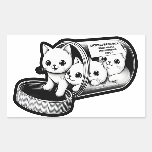 Kitty Cats Antidepressants Rectangular Sticker (Front)
