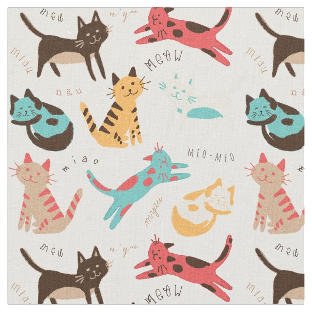 Kitty Cats Around the World Fabric (Close Up)