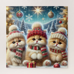 Kitty Cats in Christmas Decor and Snow Jigsaw Puzzle