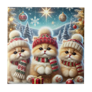 Kitty Cats in Christmas Decor and Snow Tile
