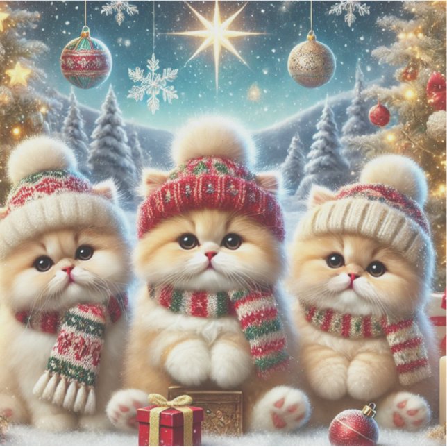 Kitty cats in festive Christmas decor and Snow (Front)