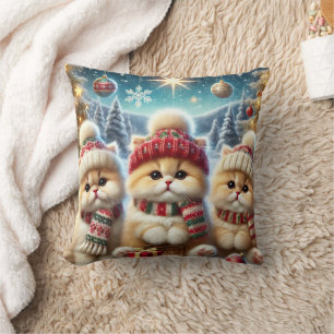 Kitty cats in festive Christmas decor and Snow Cushion