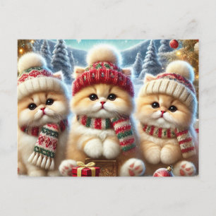 Kitty cats in festive Christmas decor and Snow Holiday Postcard