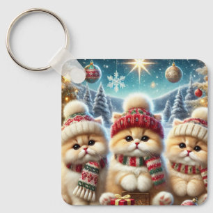 Kitty cats in festive Christmas decor and Snow Key Ring