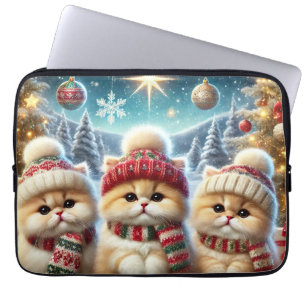 Kitty cats in festive Christmas decor and Snow Laptop Sleeve