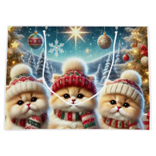 Kitty cats in festive Christmas decor and Snow Large Gift Bag