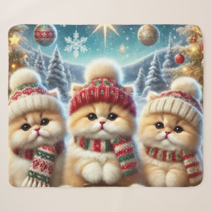 Kitty cats in festive Christmas decor and Snow Sherpa Blanket