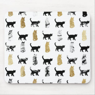 Kitty Cats in Gold and Black and White Marble Mouse Pad