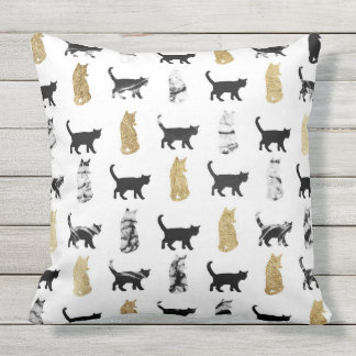 Kitty Cats in Gold and Black and White Marble Outdoor Cushion