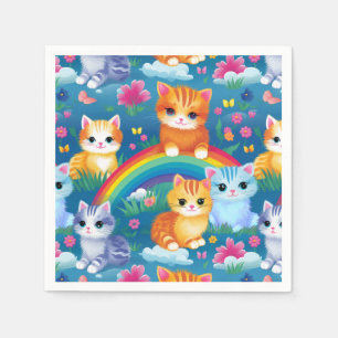 Kitty Cats on Rainbows Cute and Colourful Napkin
