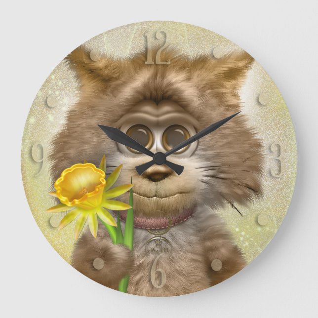 Kitty Cats Spring Flower Large Clock (Front)