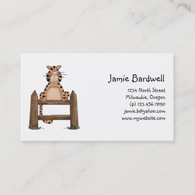 Kitty Cats · Tabby Cat on Fence Business Card (Front)