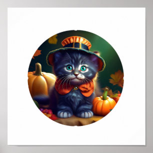 Kitty Celebrating Thanksgiving  Poster