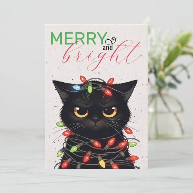 Kitty Christmas Lights Holiday Card (Standing Front)