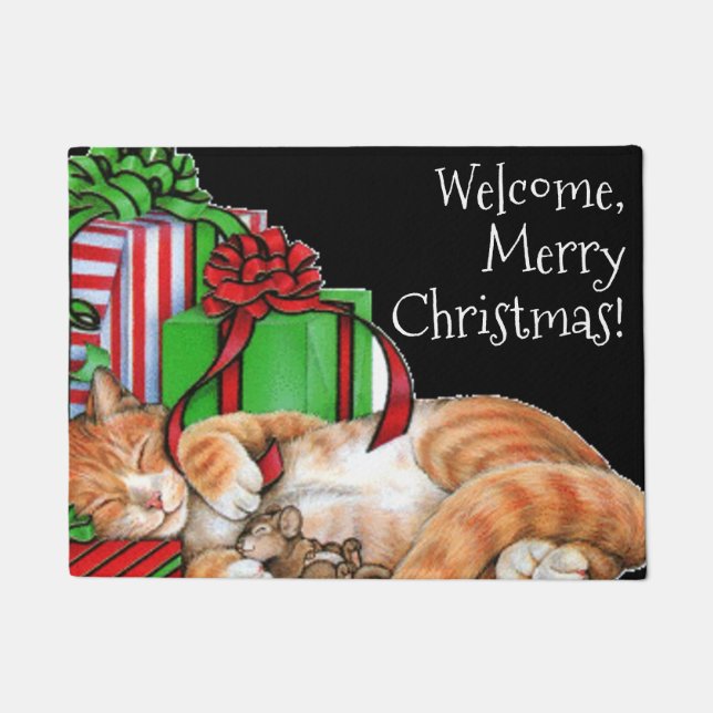 Kitty Christmas Welcome Mat (Front)