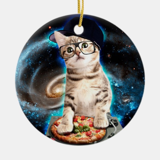 kitty dj cat ceramic tree decoration (Front)