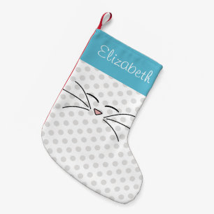 Kitty Face Blue and Silver Personalised Small Christmas Stocking
