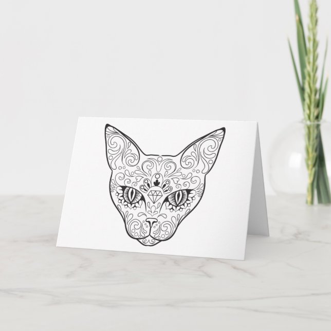 Kitty Face Sugar Skull | Day of the Dead Cat Card (Front)